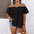 Damen Off-Shoulder Oberteil mit Schleifen-Details und Rüschensäumen R&B