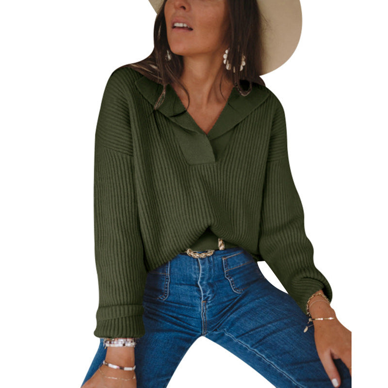 Damen Strickpullover mit elastischem Halsausschnitt und lässigem Schnitt R&B