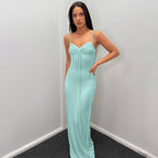 Damen Elegantes Maxikleid mit verstellbaren Spaghetti-Trägern und raffiniertem Kordelzug R&B