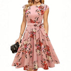 Damen Midi-Kleid mit tailliertem Schnitt und floralem Design