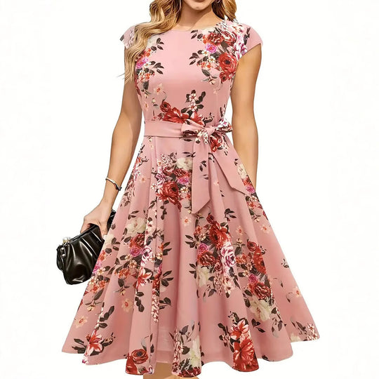 Damen Midi-Kleid mit tailliertem Schnitt und floralem Design R&B