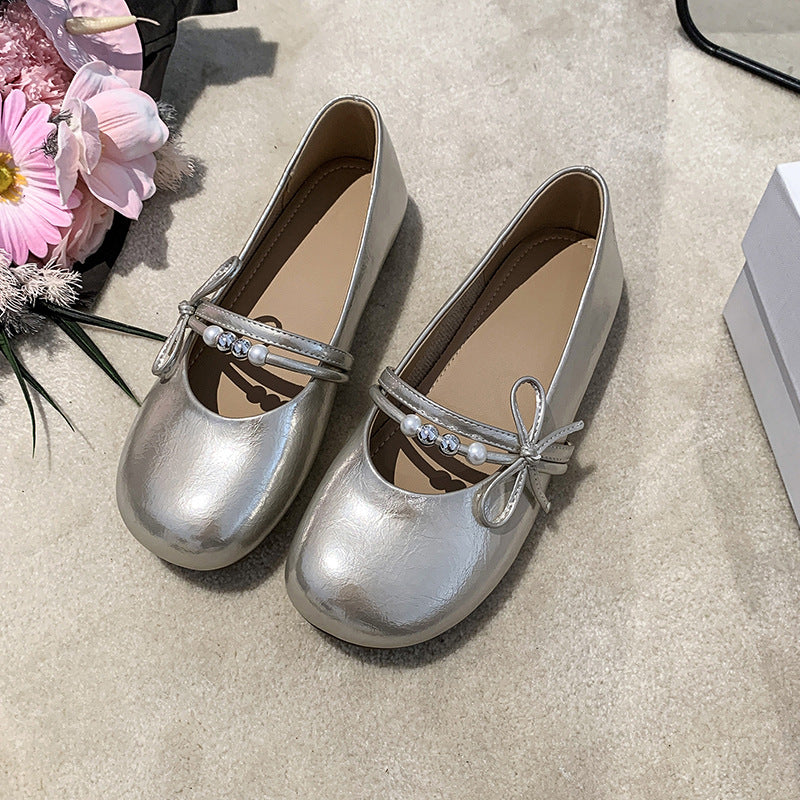 Damen Ballerina mit elegantem Design und perlenbesetztem Band EB