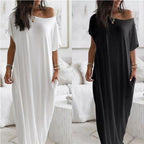 Damen lässiges Maxi-Überkleid mit weitem Schnitt und praktischen Taschen R&B