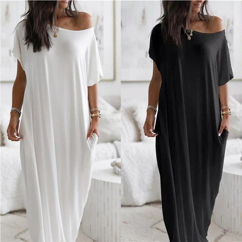 Damen lässiges Maxi-Überkleid mit weitem Schnitt und praktischen Taschen R&B