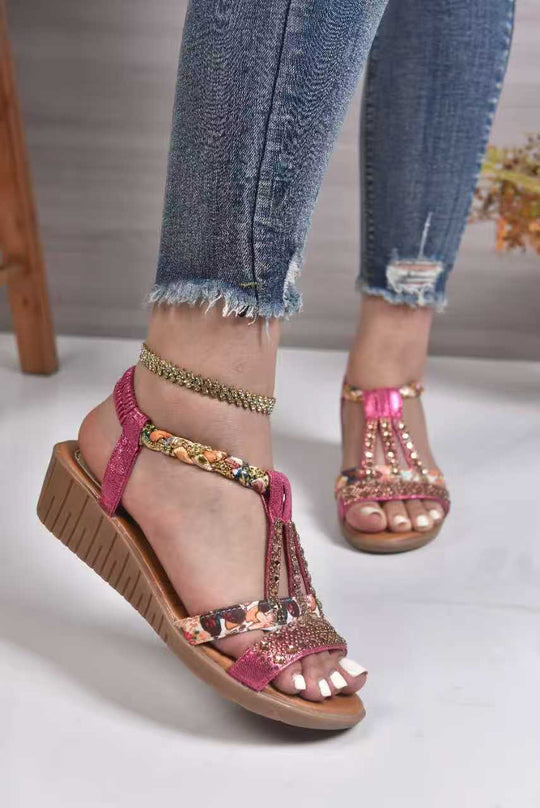 Damen Elegante Sandalen mit modischen Glitzer- und Blumenapplikationen R&B