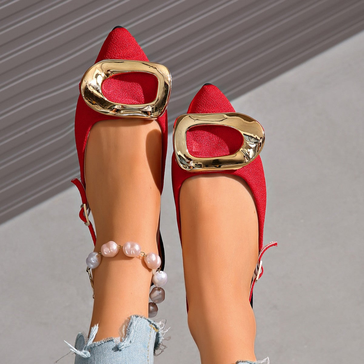 Damen Slingback-Ballerinas mit Herz- und Quadratschnalle R&B