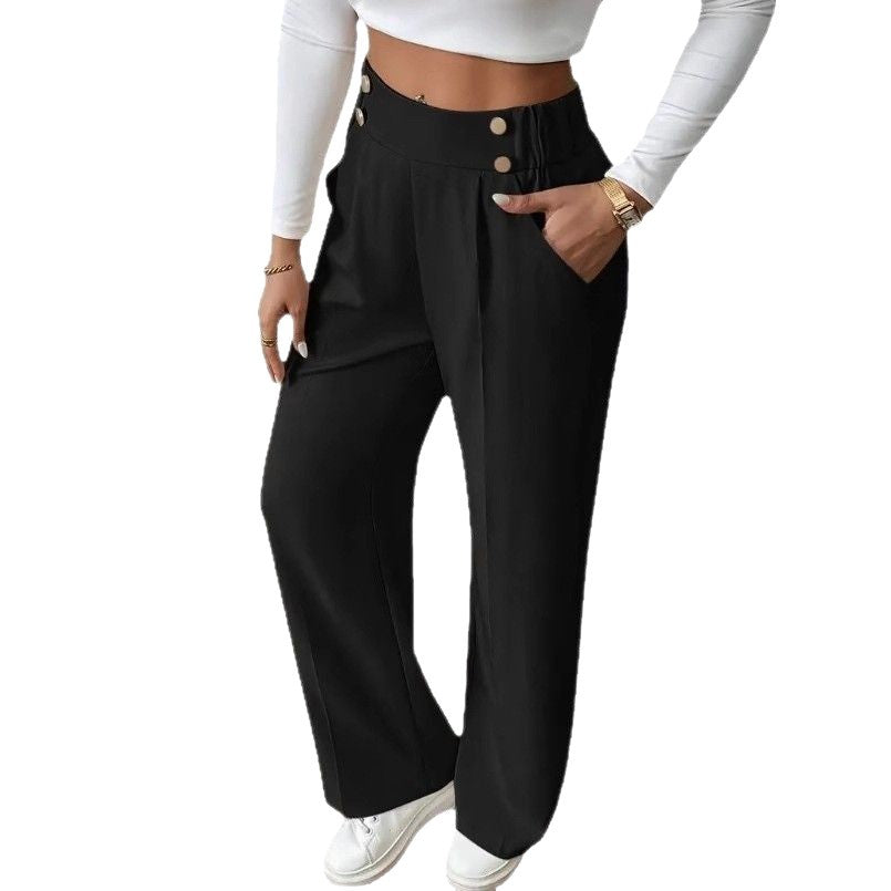 Damen Klassische weite Hose mit Knopfleiste und Taschen R&B