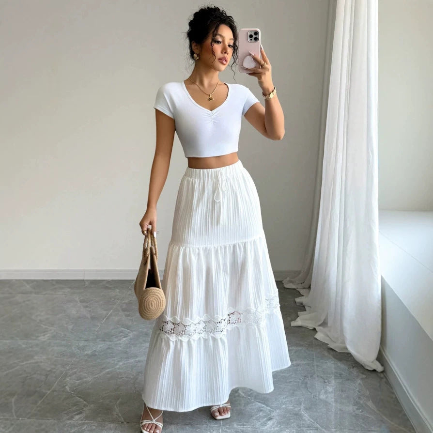 Damen Crop-Top und Maxi-Rock Set mit Rüschendetails R&B