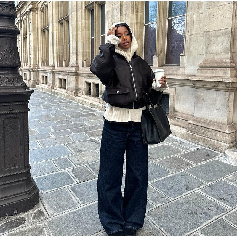Damen lässige cropped Jacke mit hochschließendem Kragen R&B