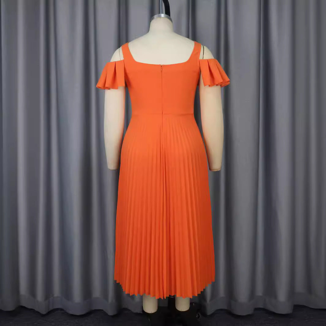 Damen plissiertes Kleid mit schulterfreien Rüschen R&B