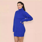 Damen Strickkleid mit hohem Kragen und relaxed Schnitt R&B