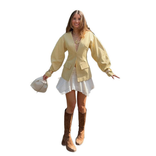 Damen eleganter Oversized Blazer mit Puffärmeln R&B