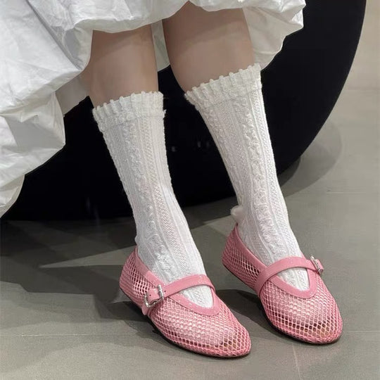 Damen Netz-Ballerinas mit elegantem Riemen und bequemer Sohle R&B