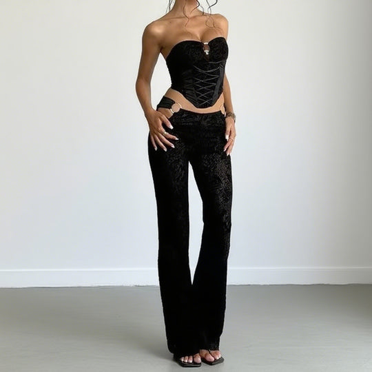 Damen Elegantes Zweiteiliges Set mit Bustier und High-Waist Hose R&B