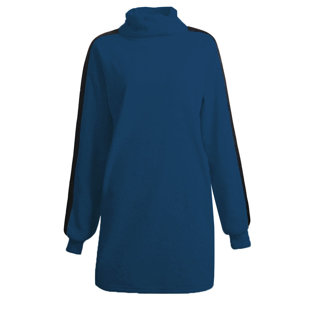 Damen lässiges Sweatshirtkleid mit hochgeschlossenem Kragen und seitlichen Einsätzen R&B