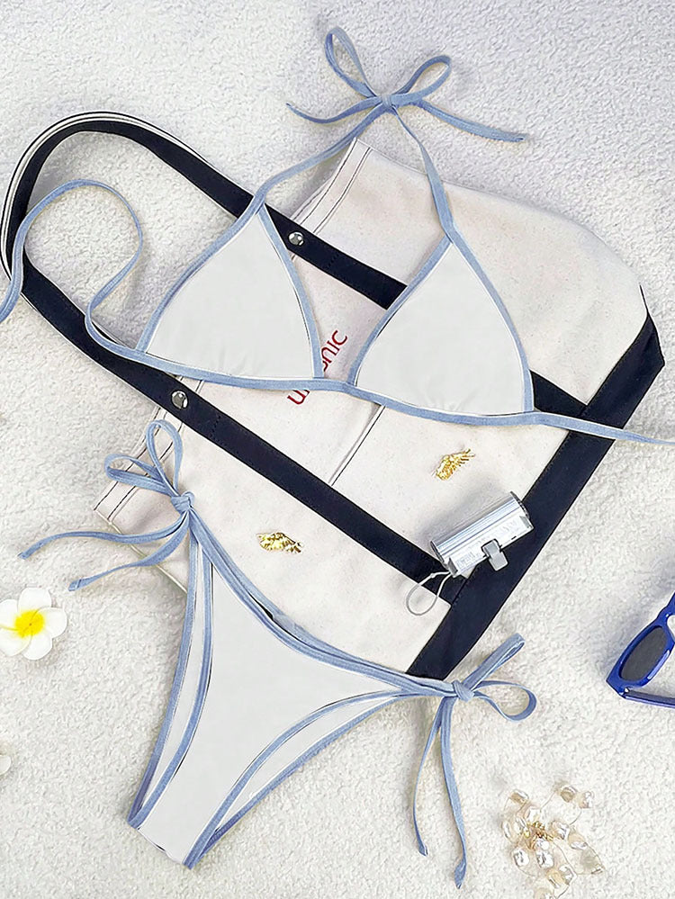 Damen Triangel-Bikini mit verspielten Schleifendetails