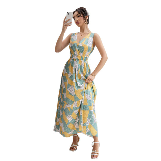 Damen Maxikleid mit geometrischem Design und tailliertem Schnitt R&B