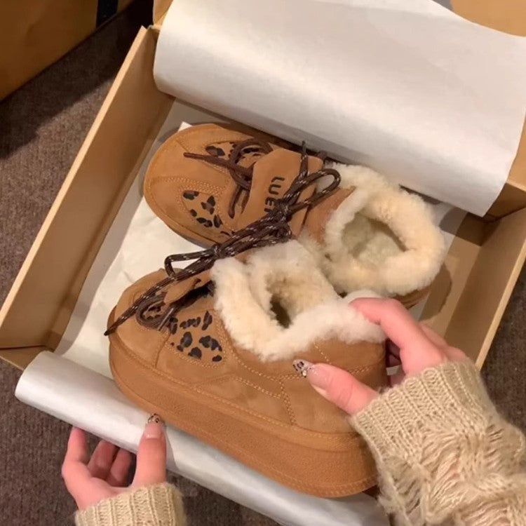 Damen Komfortable Sneaker mit kuscheligem Innenfutter und modischem Leopardenmuster R&B