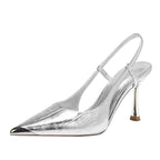 Damen elegante Slingback-Pumps aus schimmerndem Metallic-Material R&B