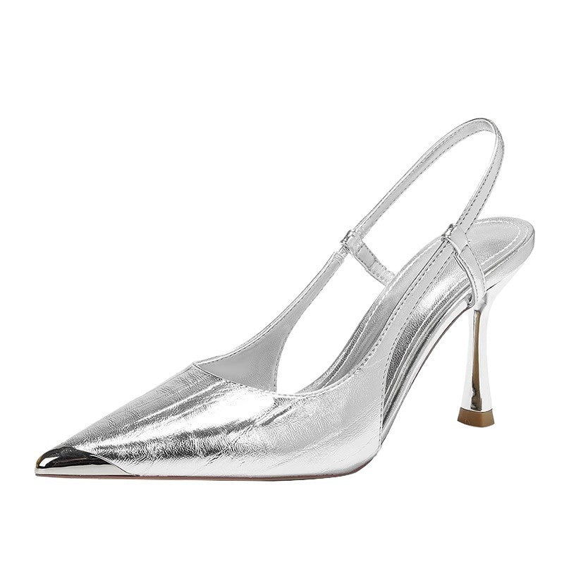 Damen elegante Slingback-Pumps aus schimmerndem Metallic-Material R&B