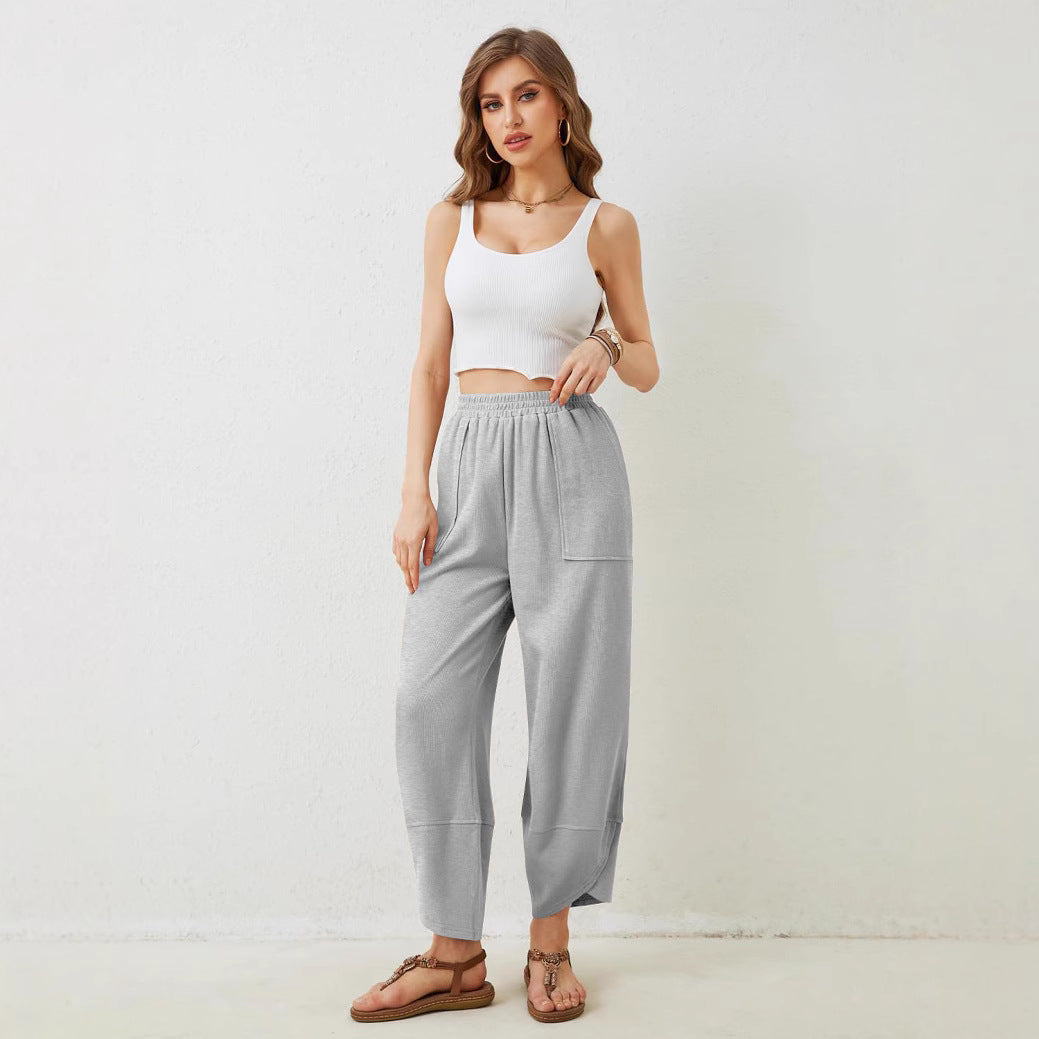 Damen weit geschnittene Freizeithose mit elastischem Bund und praktischen Taschen R&B