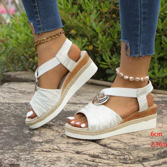 Damen Wedge-Sandalen mit modischem Glitzermuster und komfortablem Fußbett R&B