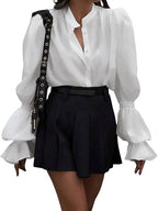 Damen Bluse mit eleganten Puffärmeln und zeitlosem Stehkragen R&B