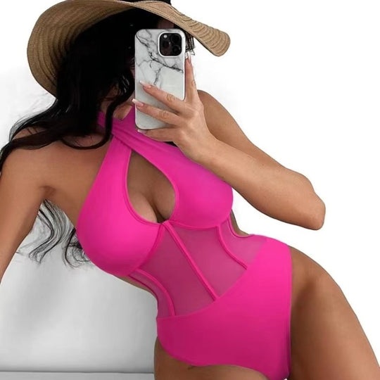 Damen Designer Badeanzug mit elegantem V-Ausschnitt R&B