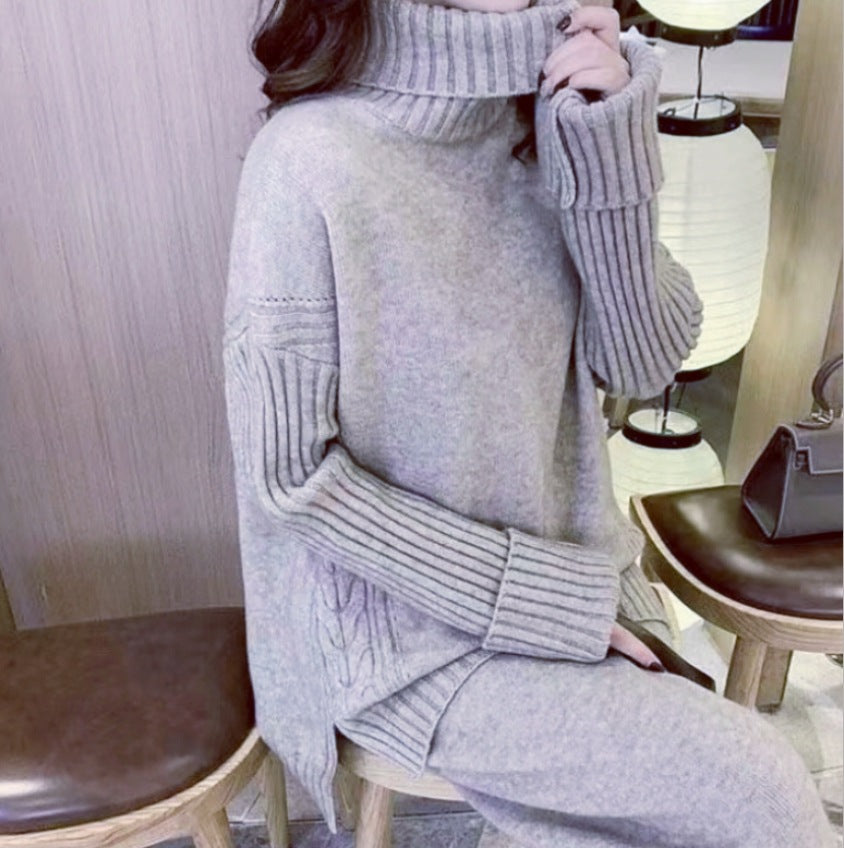 Damen Weicher Strickpullover mit hohen Kragen und lässigem Schnitt R&B
