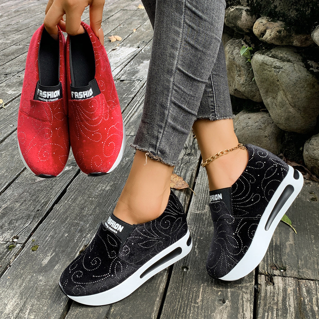 Damen Bequeme Slip-On Sneakers mit Glitzer-Design R&B