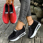 Damen Bequeme Slip-On Sneakers mit Glitzer-Design