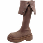 Damen Hohe Stiefel mit modischem Gürtel und Plateau-Sohle R&B