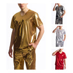 Herren glänzendes Sport-Outfit mit modernem V-Ausschnitt und elastischem Bund