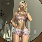 Damen Retro-Bikini-Set mit floralem Design und Rüschendetails R&B