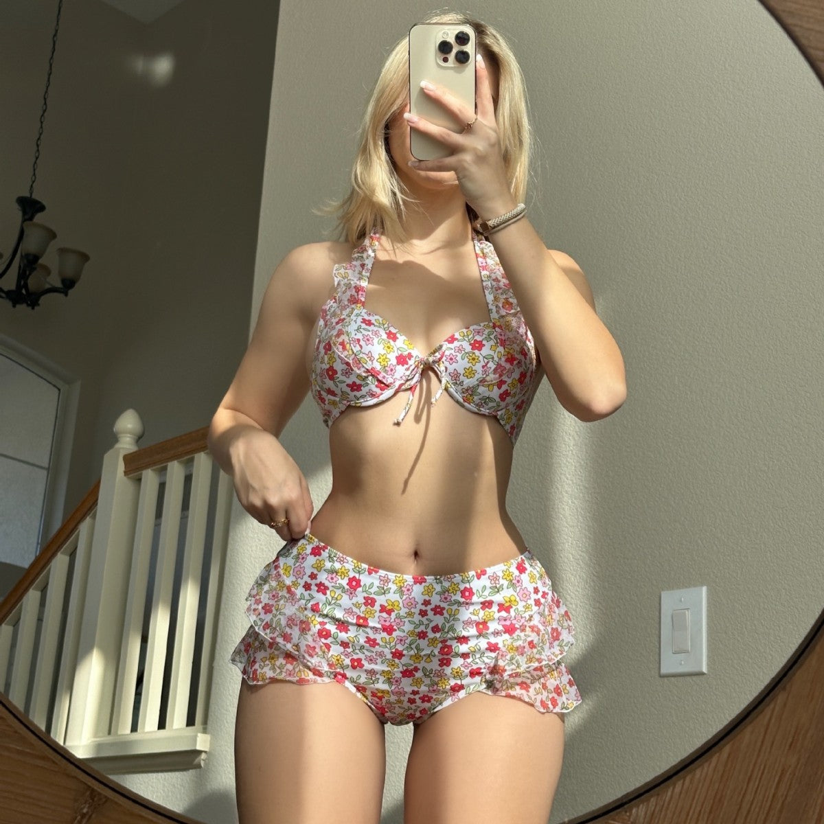 Damen Retro-Bikini-Set mit floralem Design und Rüschendetails R&B