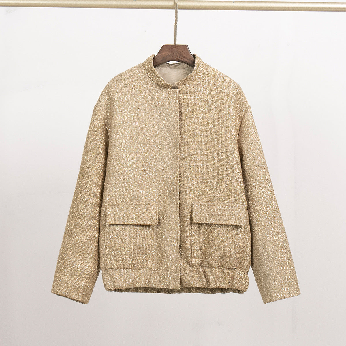 Damen Glitzernde Stoffjacke mit kurzen Ärmeln R&B