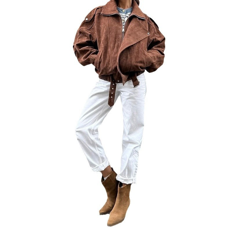 Damen Kunstlederjacke mit modernem Stehkragen und praktischen Reißverschlusstaschen R&B