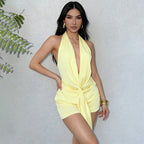 Damen Elegantes Wickel-Playuit mit tiefem V-Ausschnitt und schöner Taillenbindung R&B