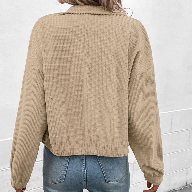 Damen Sweatjacke mit Stehkragen und strukturierter Oberfläche R&B