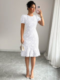 Damen Midi-Kleid mit floralen Applikationen und voluminösen Ärmeln R&B