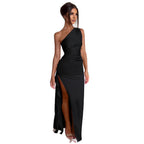 Damen asymmetrisches Abendkleid mit elegantem Schlitz und fließendem Material R&B