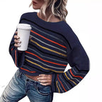 Damen gestreifter, lässiger Pullover R&B