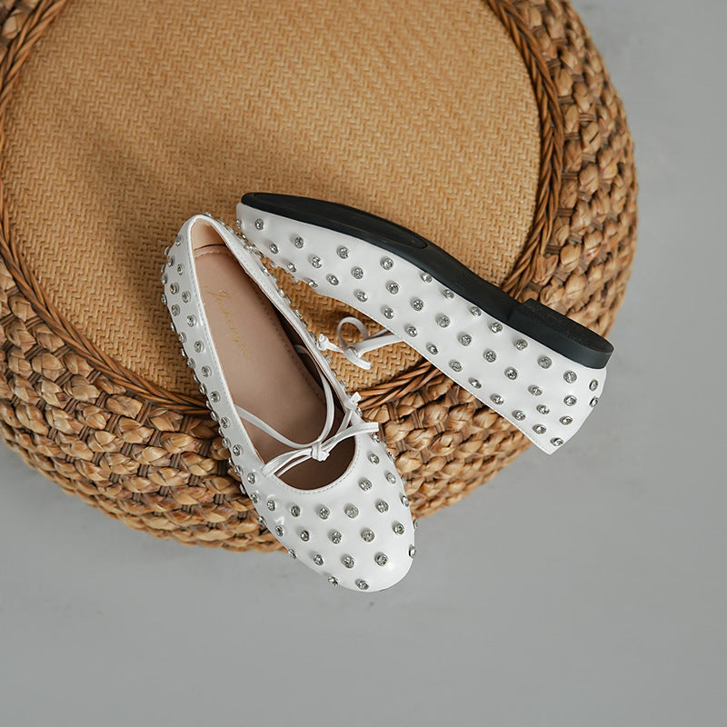 Damen Ballerinas mit dekorativen Strassapplikationen und modischem Schleifendesign