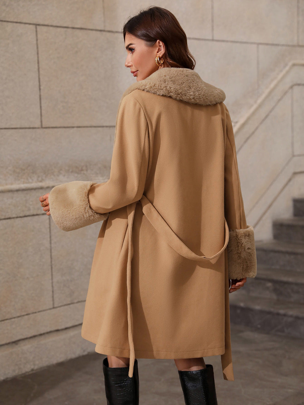 Damen Elegante Übergangsjacke mit weichem Kragen und Bindegürtel R&B