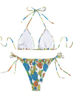Damen Triangel-Bikini mit floralem Design und verstellbaren Bindändern