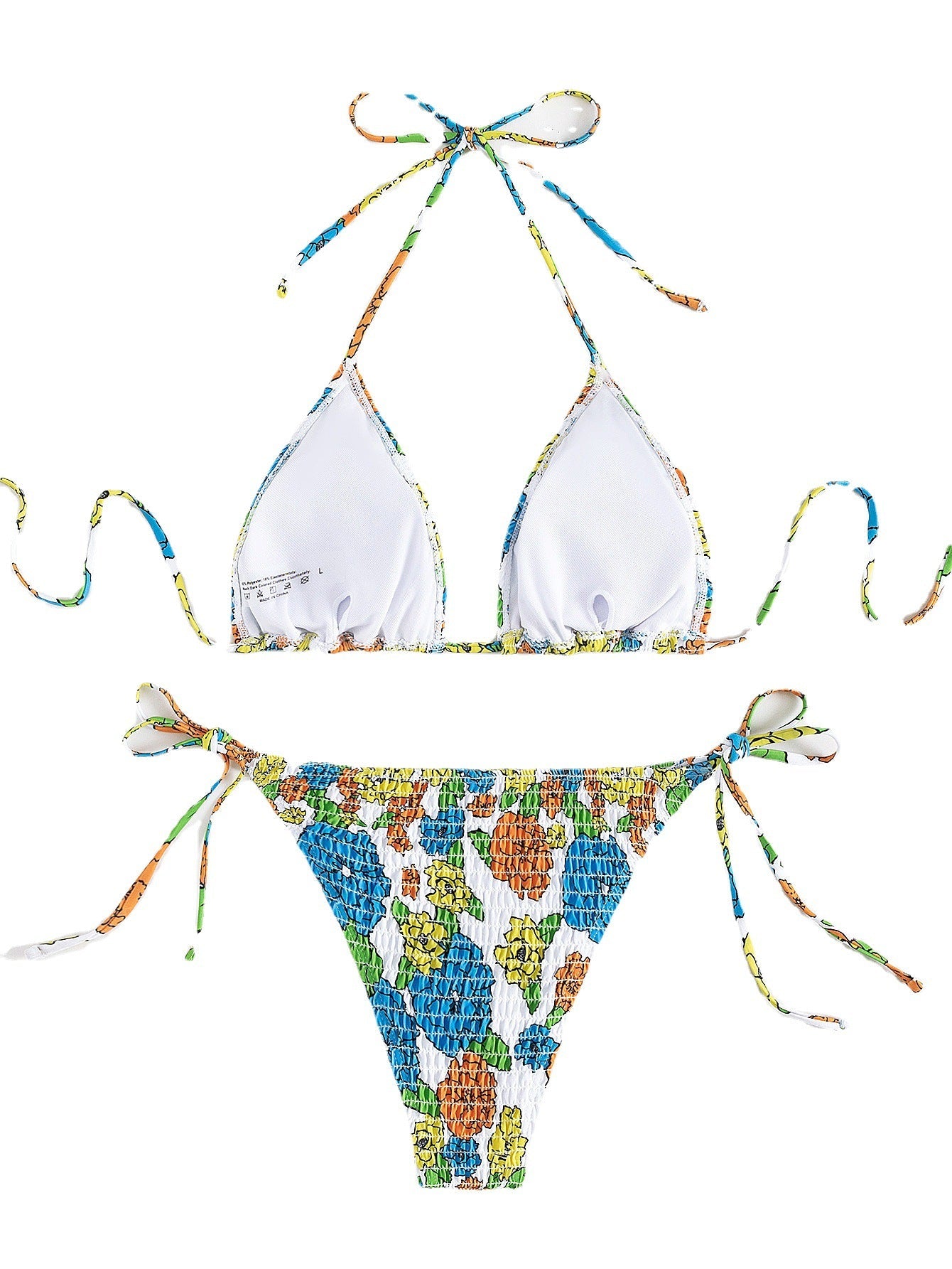 Damen Triangel-Bikini mit floralem Design und verstellbaren Bindändern
