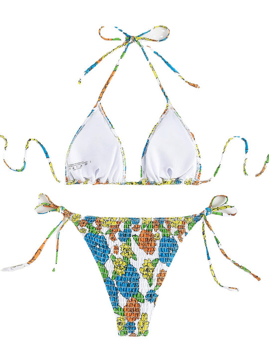 Damen Triangel-Bikini mit floralem Design und verstellbaren Bindebändern R&B