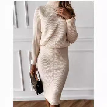 Damen Strickkleid mit hohem Kragen und eleganter Rippstruktur R&B