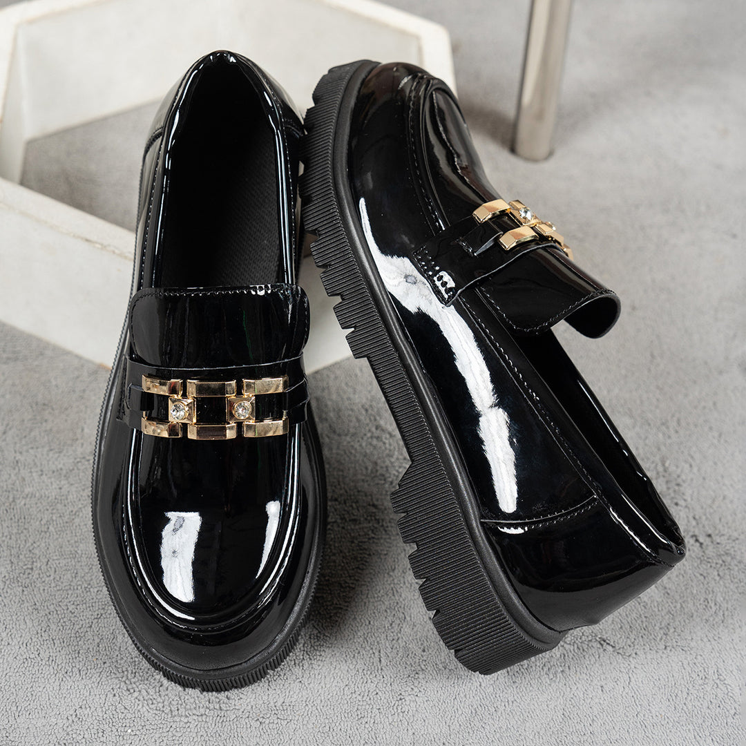 Damen Loafer mit glänzender Oberfläche und modischem Schnallenakzent R&B