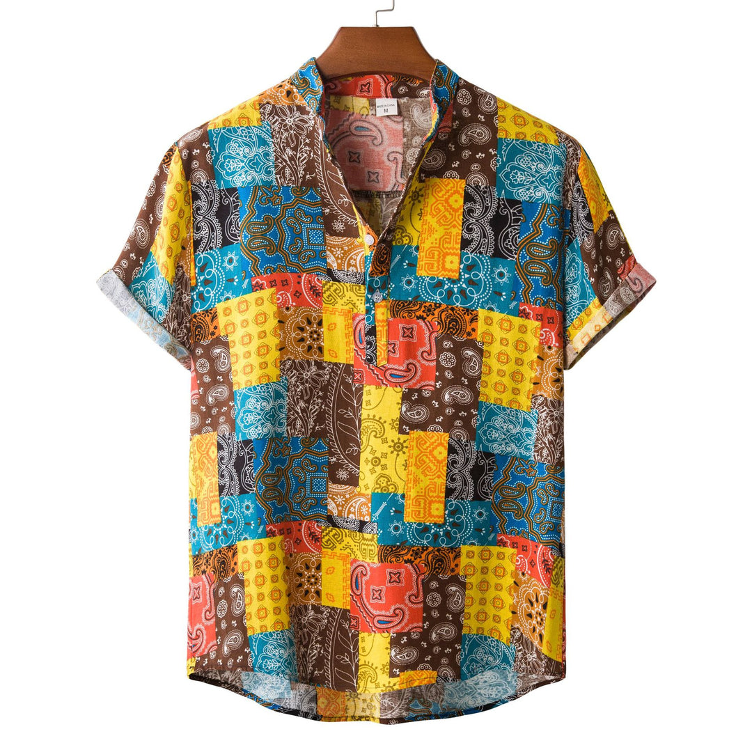 Damen Kurzarmhemd im kreativen Patchwork-Design R&B